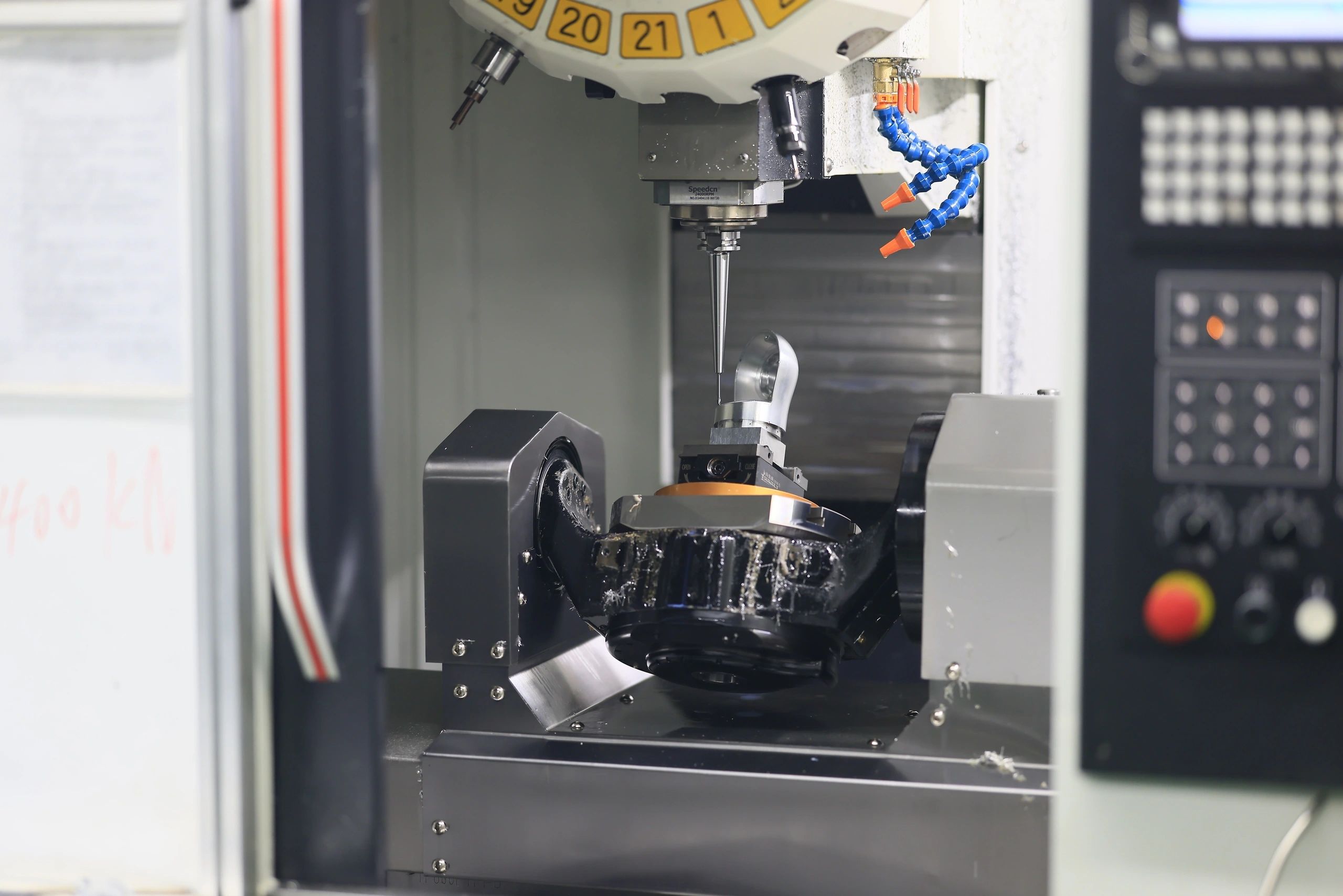 Humanoid robot joint component machined on a 5-axis machining centre